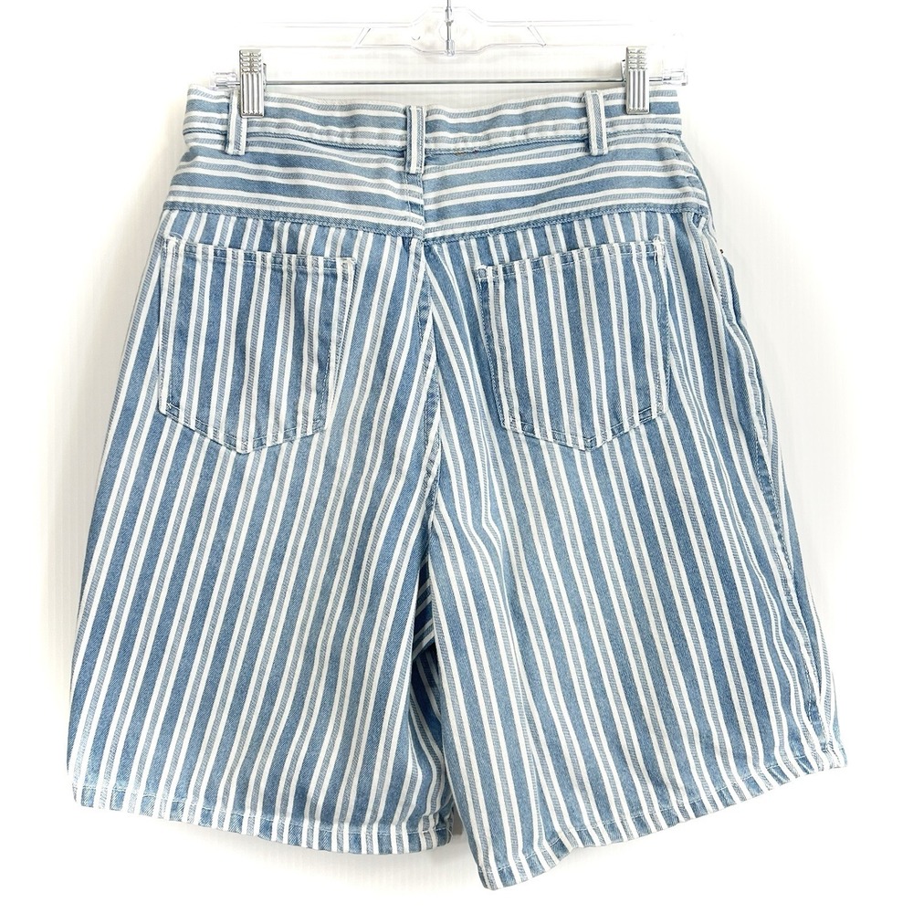 Vintage 90s High Waisted Mom Shorts 12 Backroad Blues Blue White Railroad Stripe - Picture 3 of 11